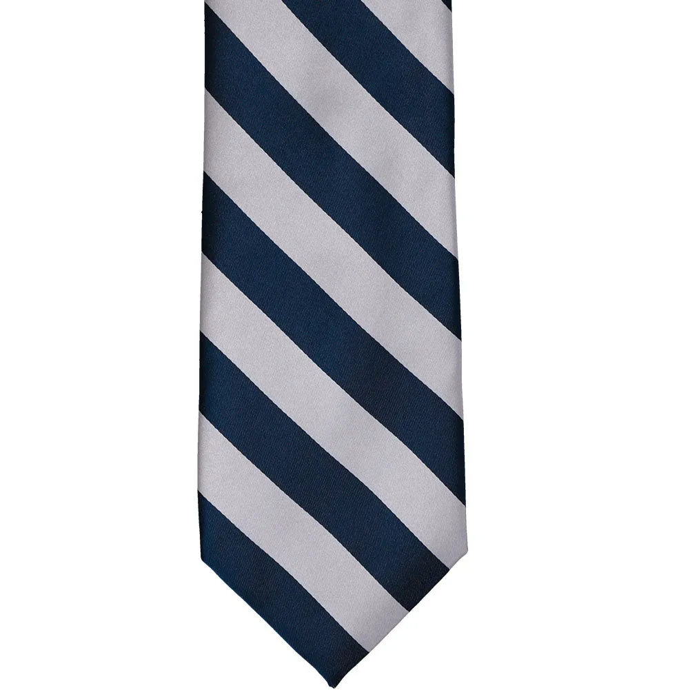 Navy Blue and Silver Striped Tie
