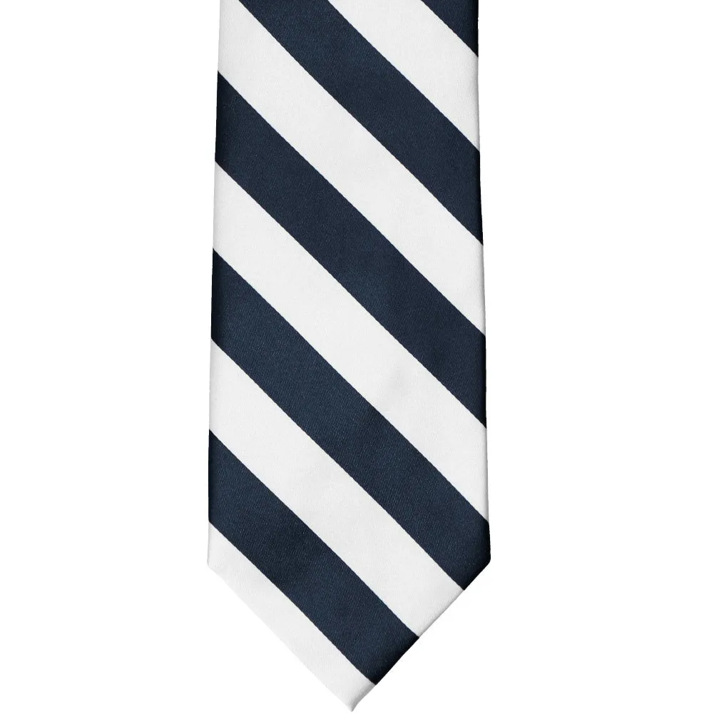 Navy Blue and White Striped Tie