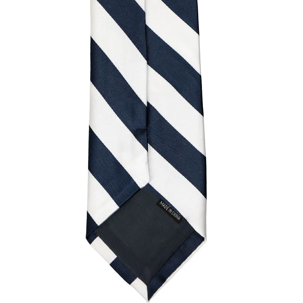 Navy Blue and White Striped Tie