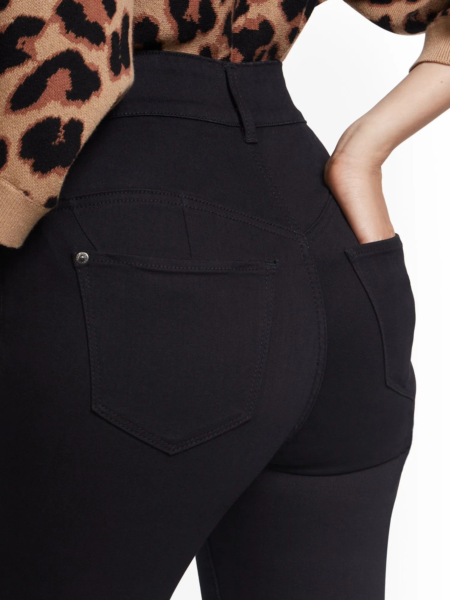 Petite Mya Curvy High-Waisted Sculpting No Gap Super-Skinny Ankle Jeans - Black