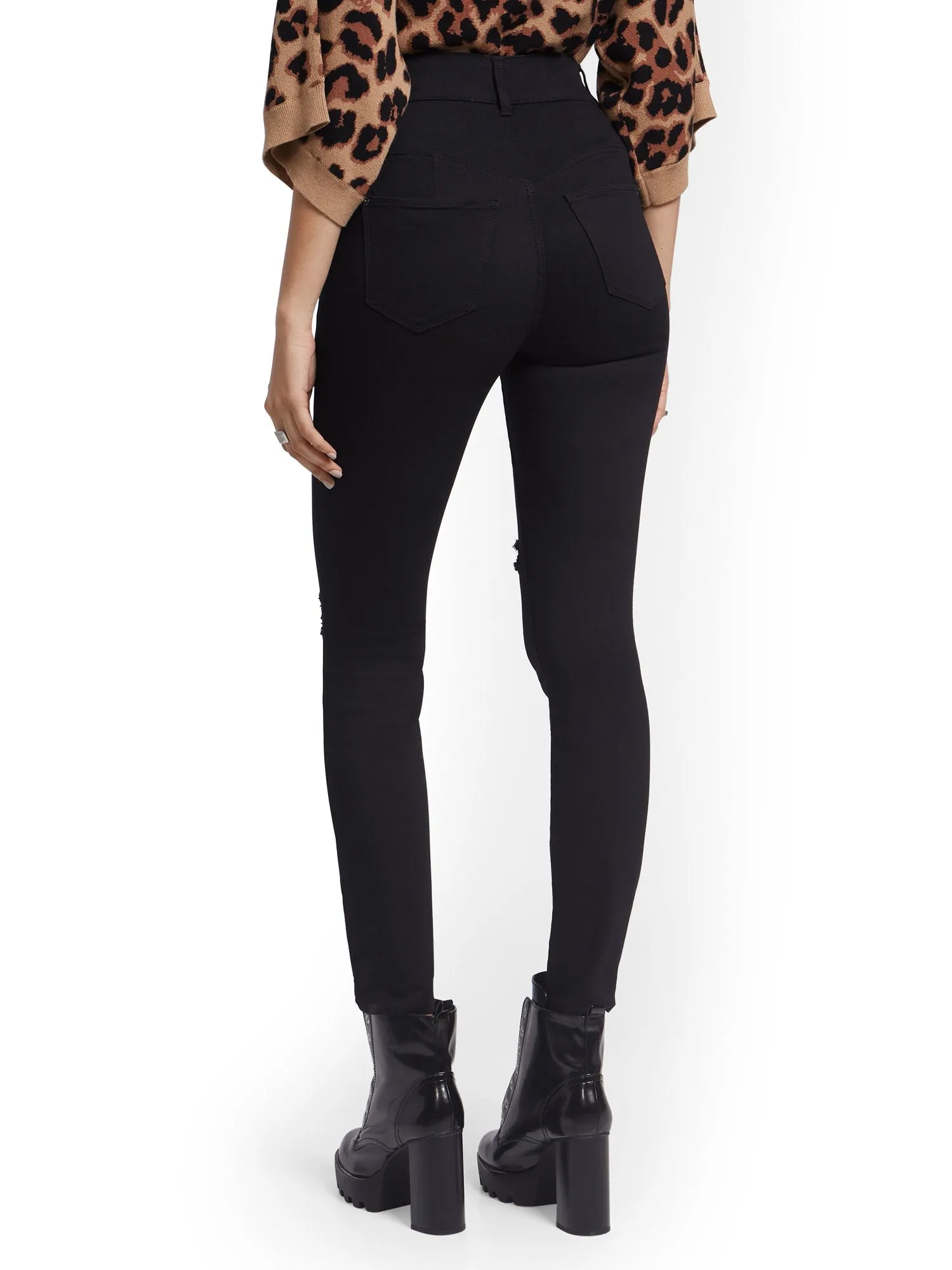 Petite Mya Curvy High-Waisted Sculpting No Gap Super-Skinny Ankle Jeans - Black