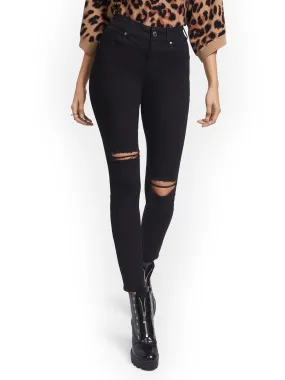 Petite Mya Curvy High-Waisted Sculpting No Gap Super-Skinny Ankle Jeans - Black
