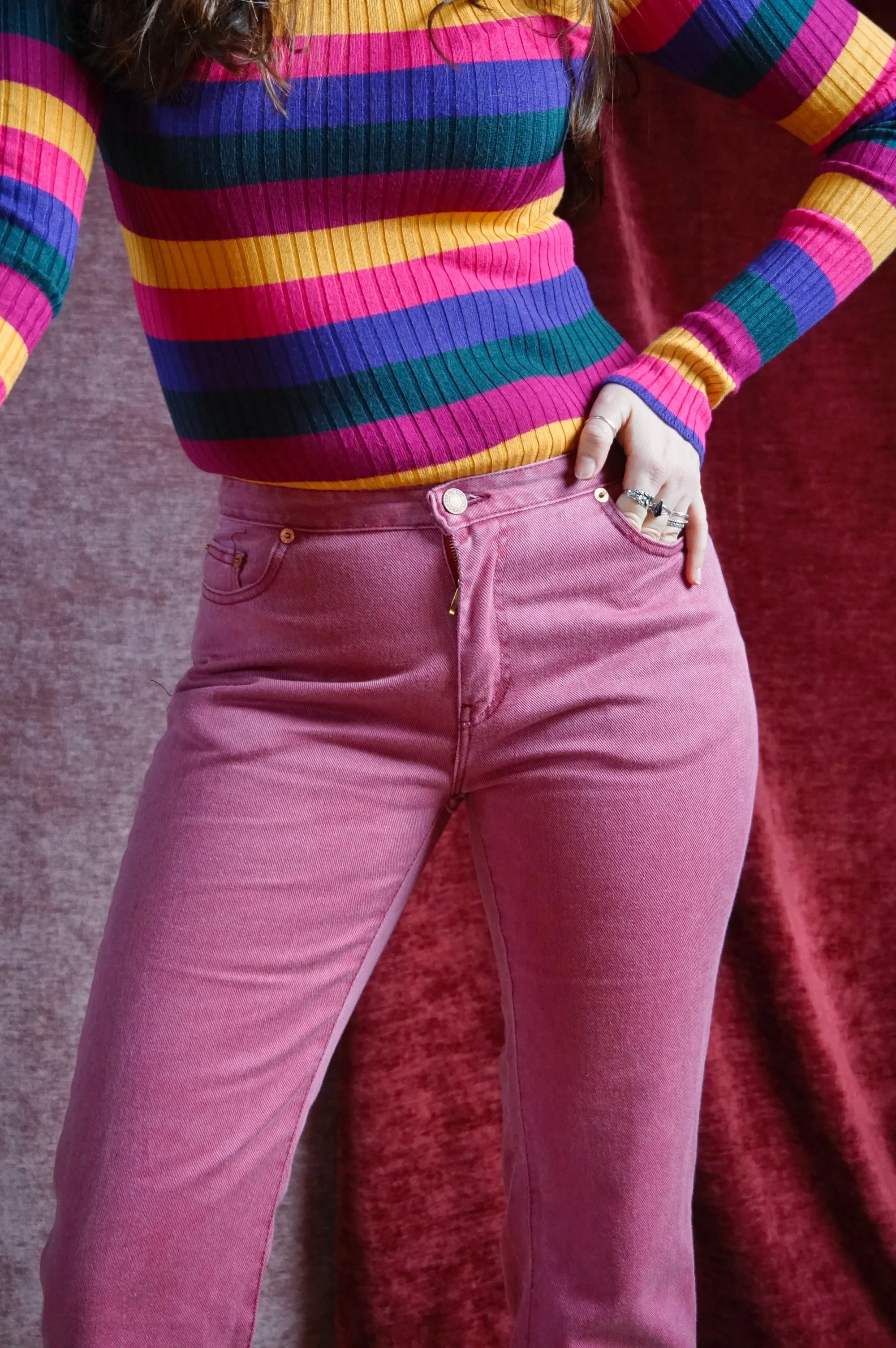 Pink Panther - Vintage Mid Rise / Flared jeans - 70s - Deadstock - M