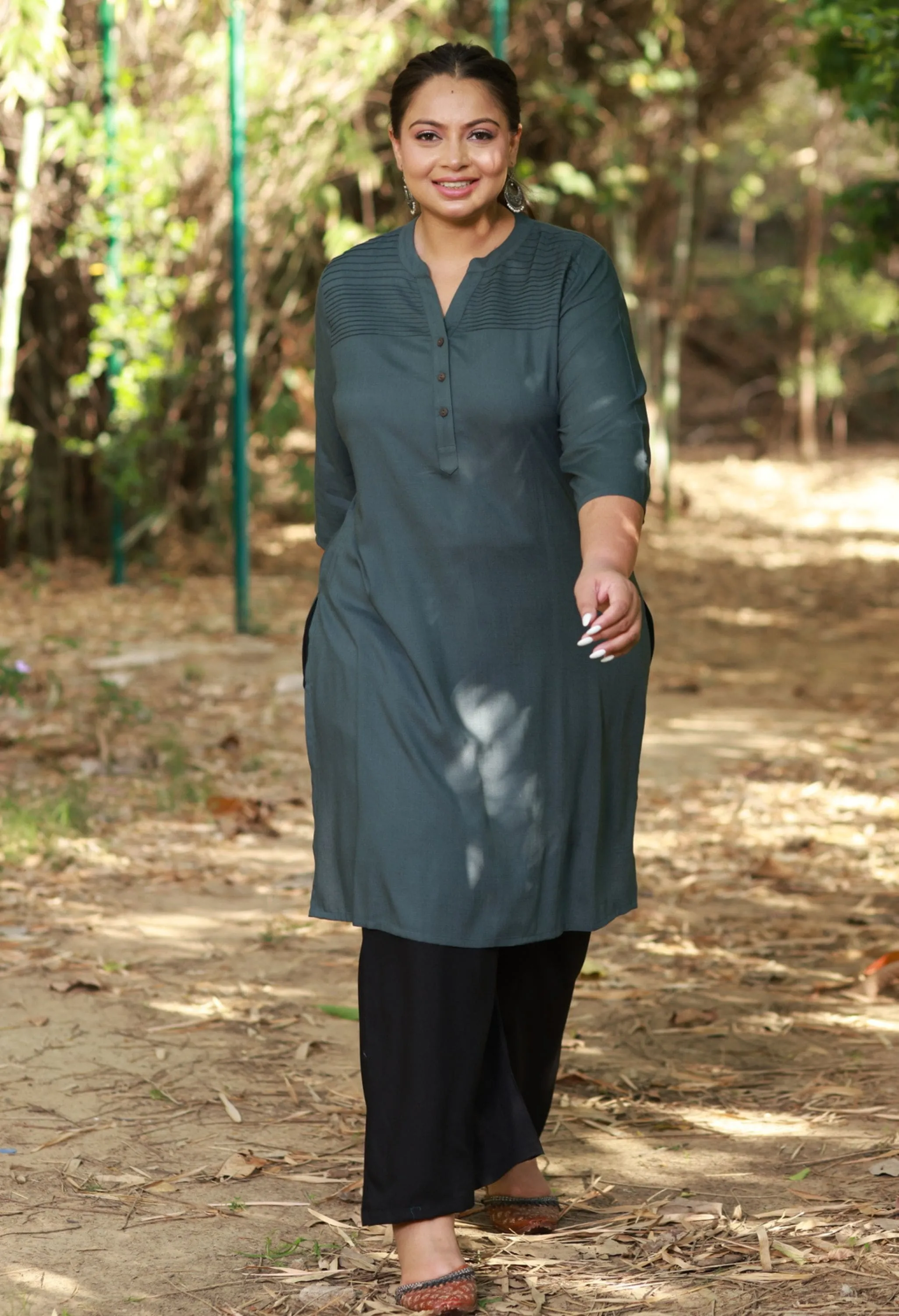 Plus Size Subtle Grey Pintex Kurta