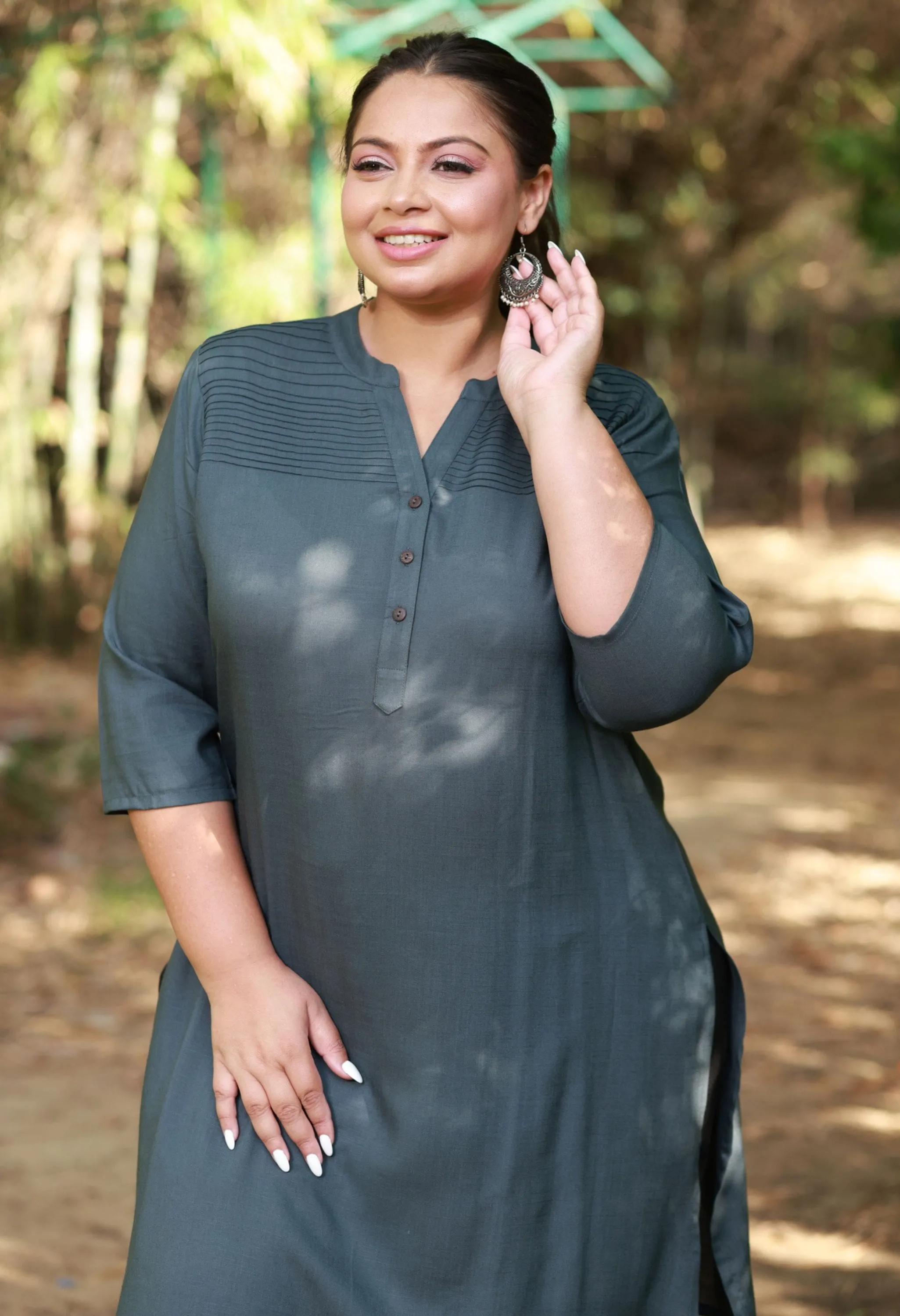 Plus Size Subtle Grey Pintex Kurta