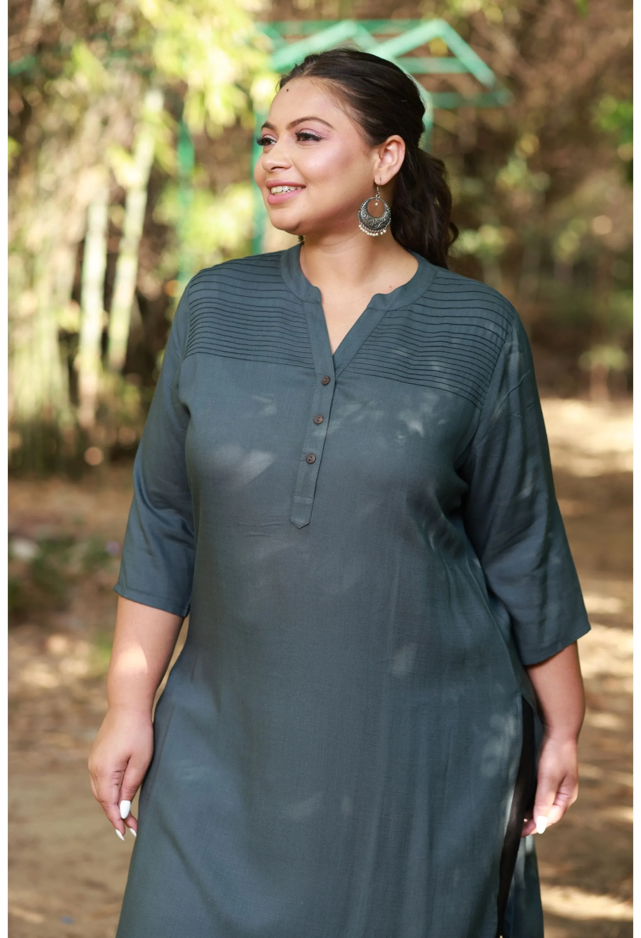 Plus Size Subtle Grey Pintex Kurta