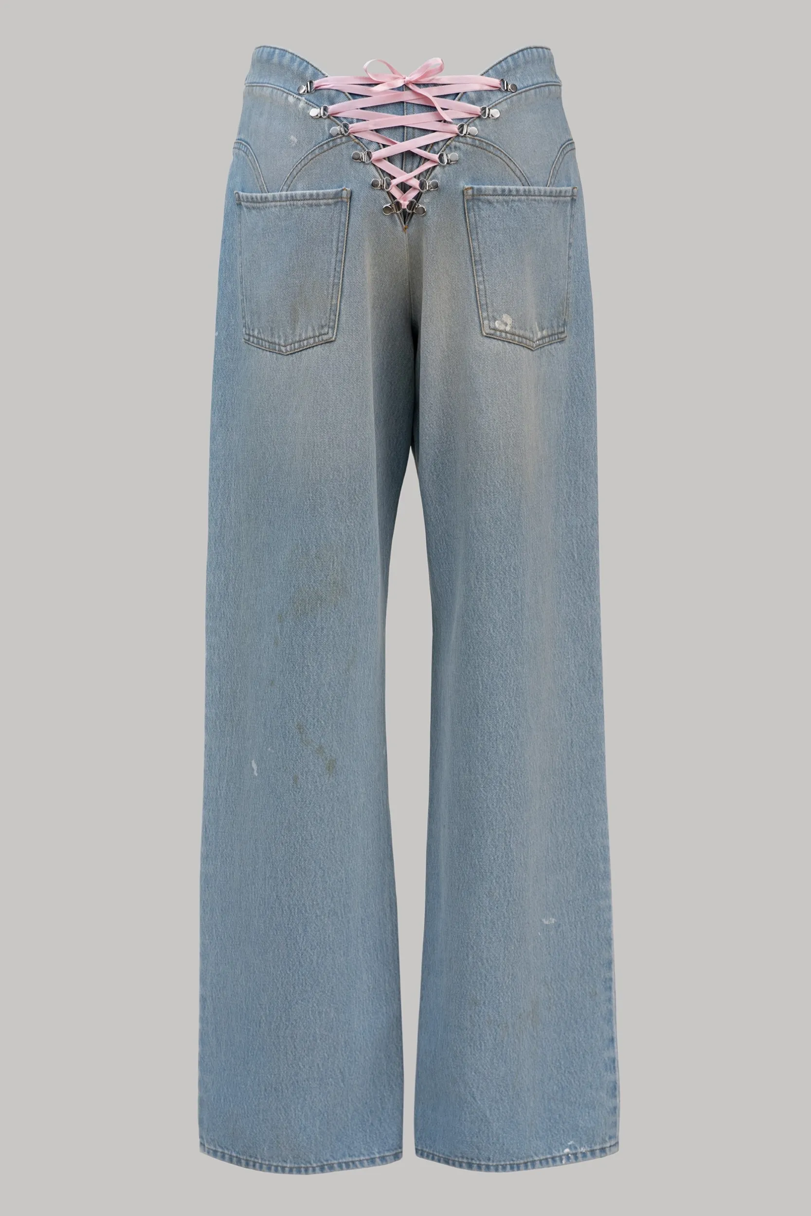 Pull to Open Jeans - Washed Denim Blue/Pink