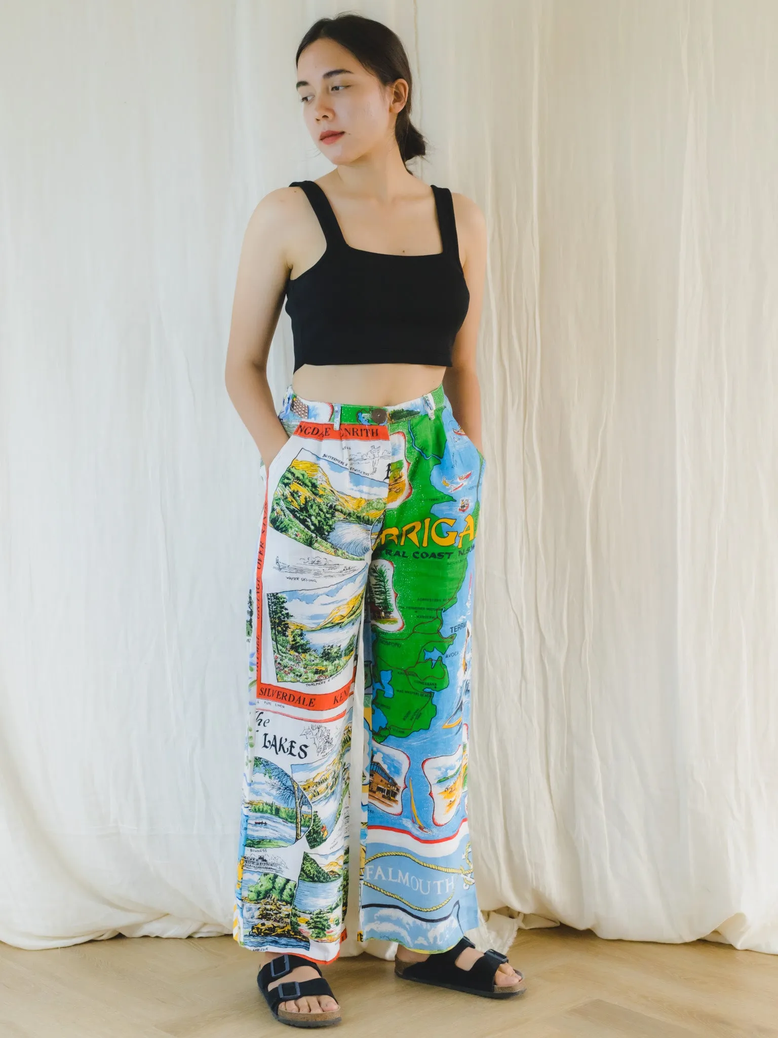 Re-Trousers Upcycled Wide Legged Coast Print in White