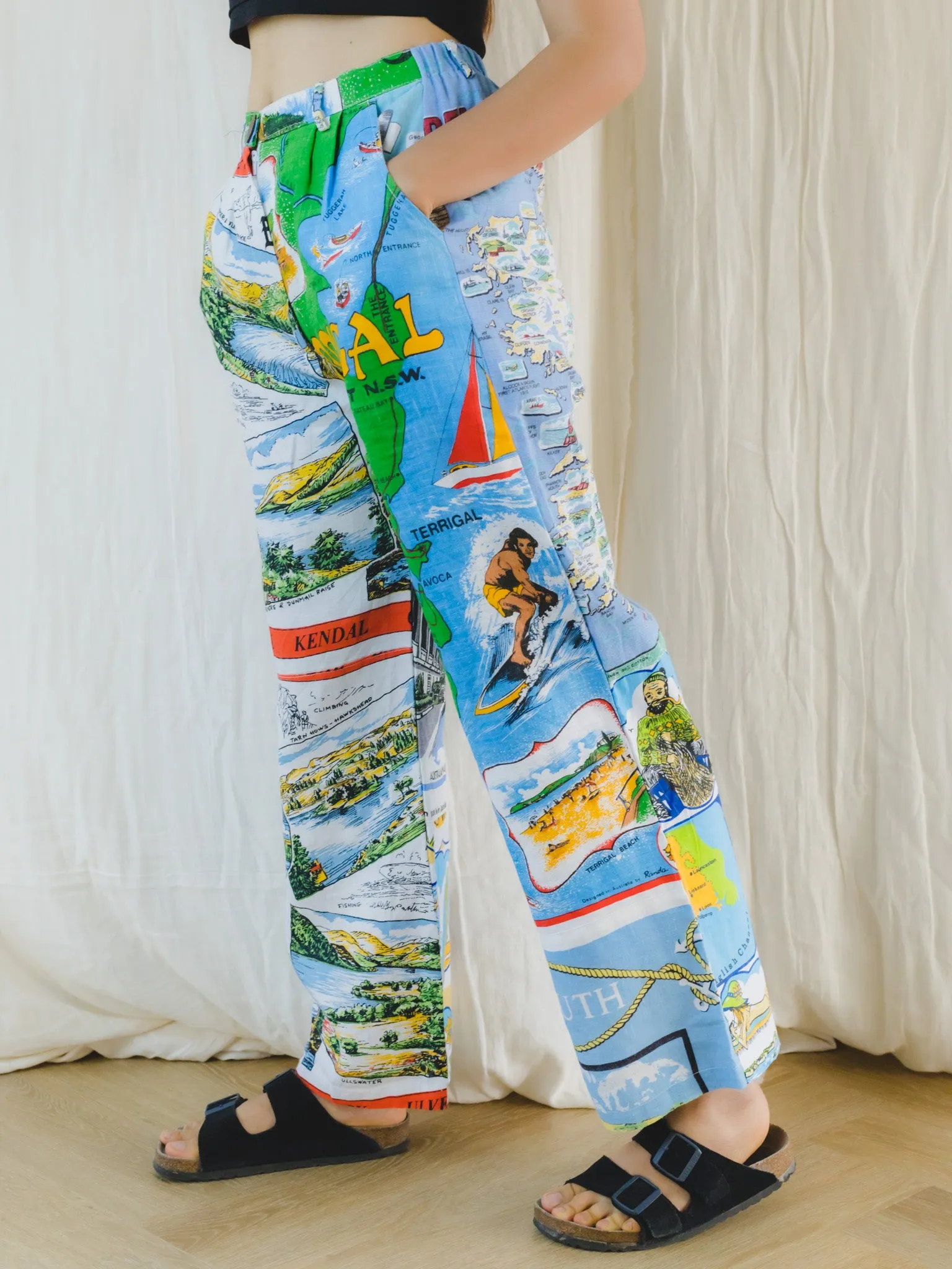 Re-Trousers Upcycled Wide Legged Coast Print in White