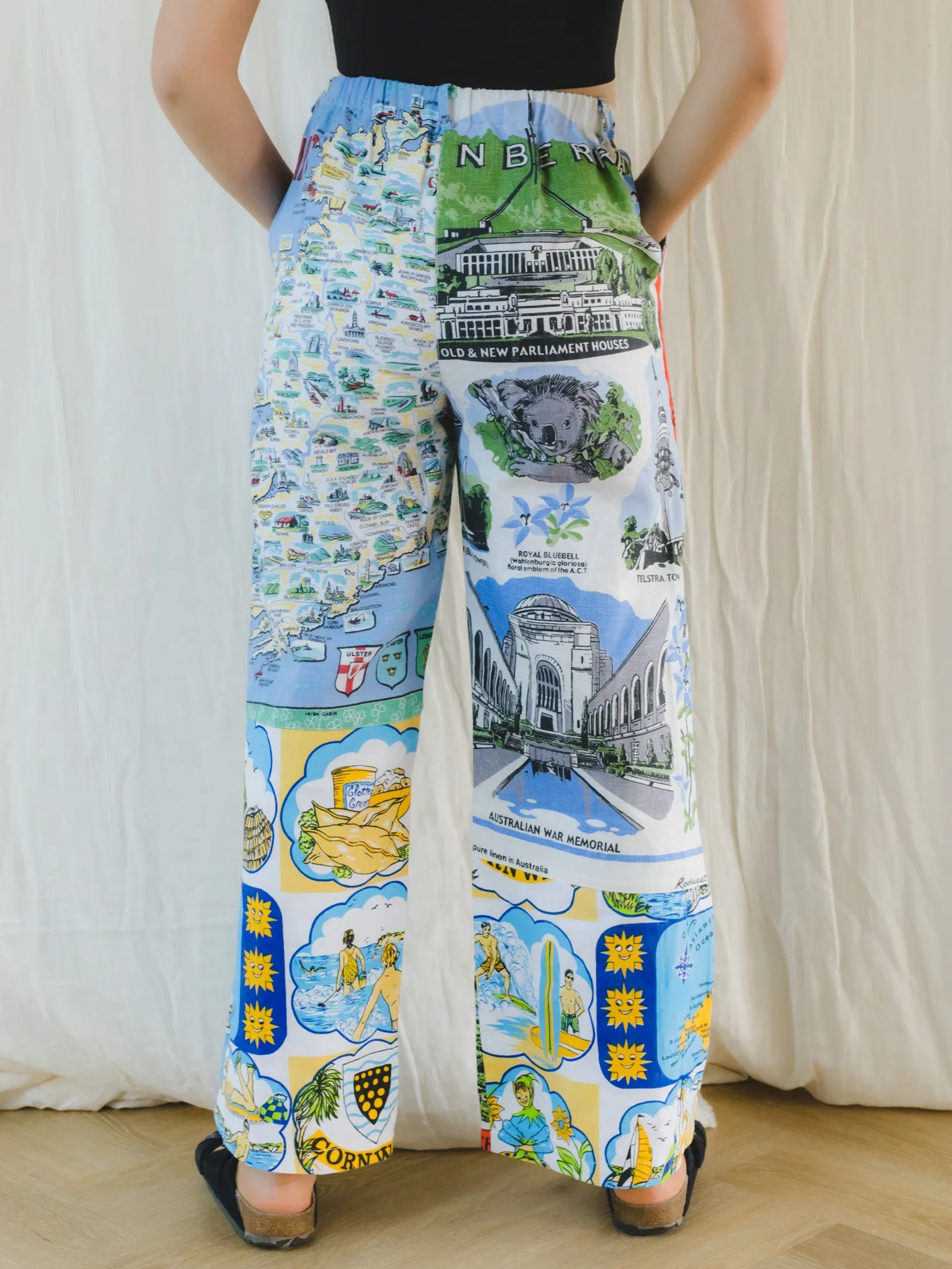 Re-Trousers Upcycled Wide Legged Coast Print in White