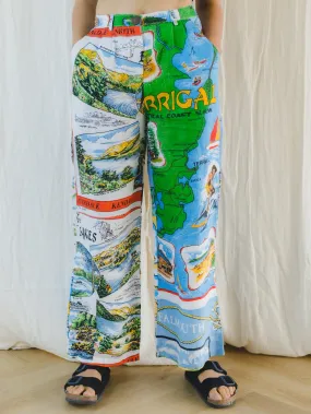 Re-Trousers Upcycled Wide Legged Coast Print in White
