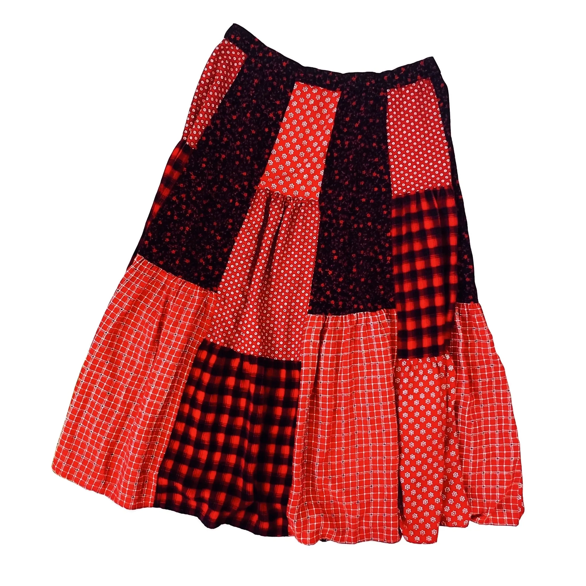 Red Patchwork Maxi Skirt