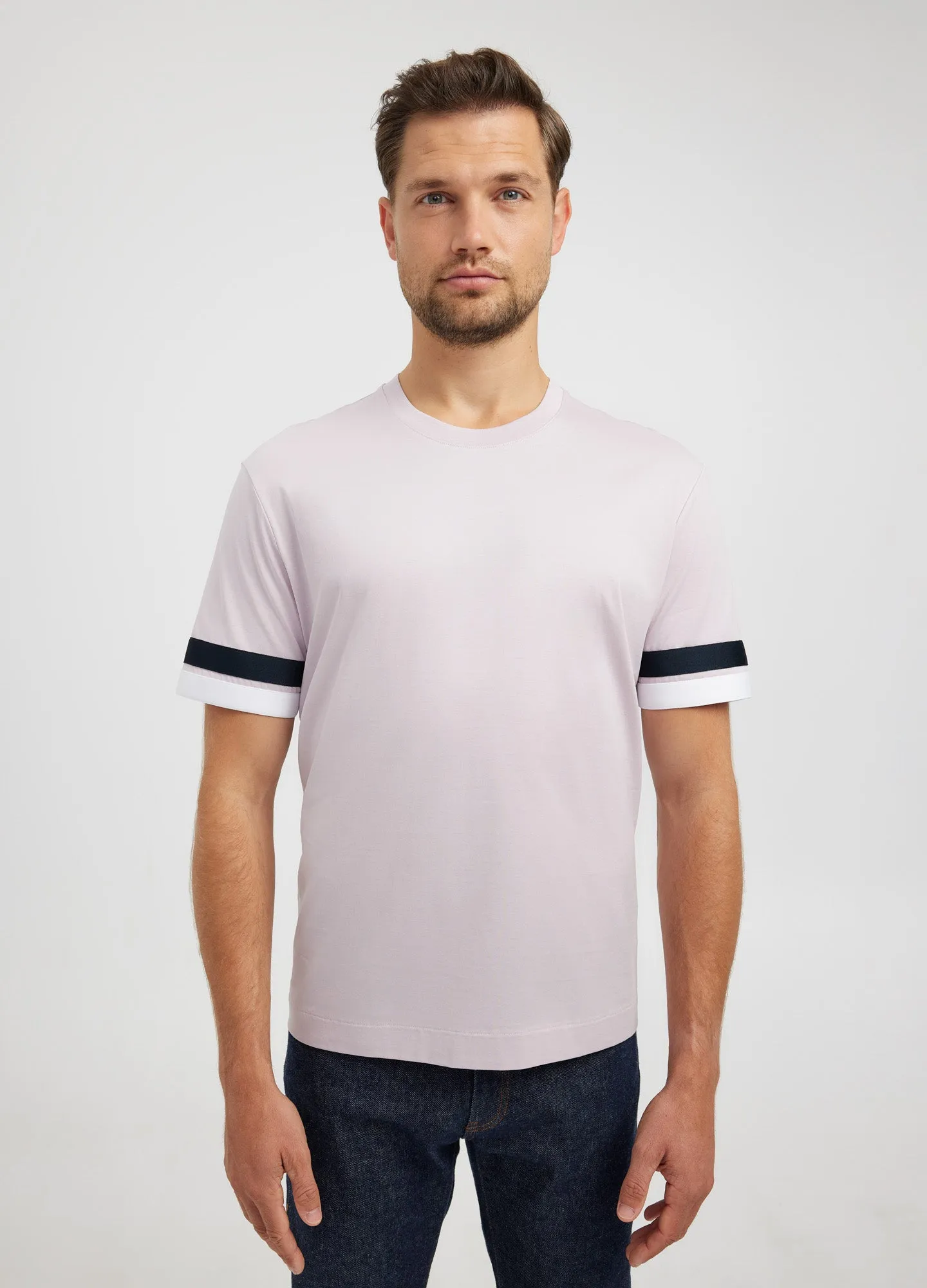 Relaxed Fit Stripe Cuff T-shirt Pink