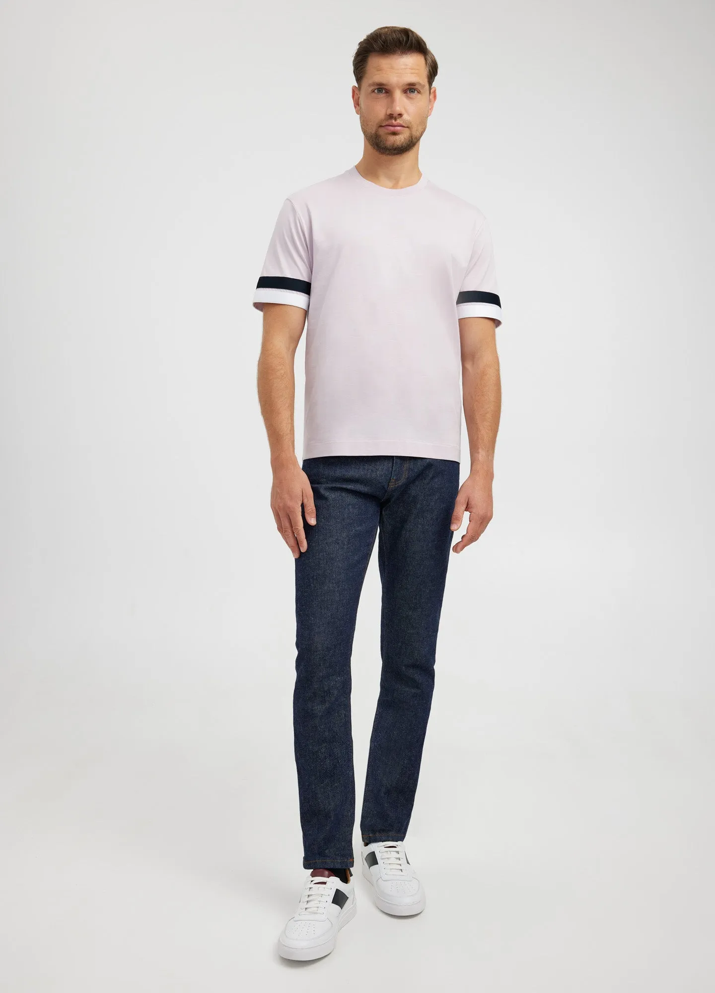 Relaxed Fit Stripe Cuff T-shirt Pink