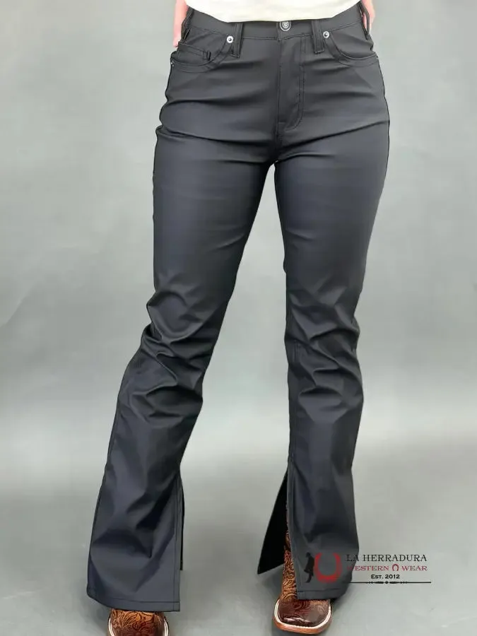 ROCK&ROLL BLACK PLEATHER HIGH RISE BOOT CUT SLIT -2385