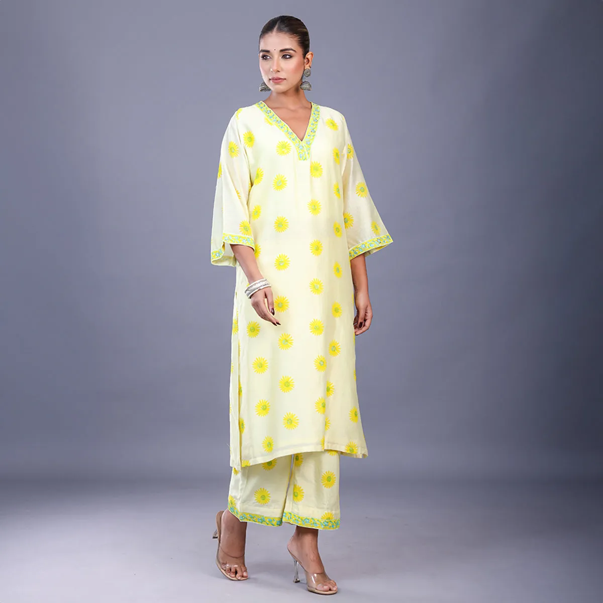Silk Kurta Set For Women | Kurta, Pant & Dupatta | Printed | Off White