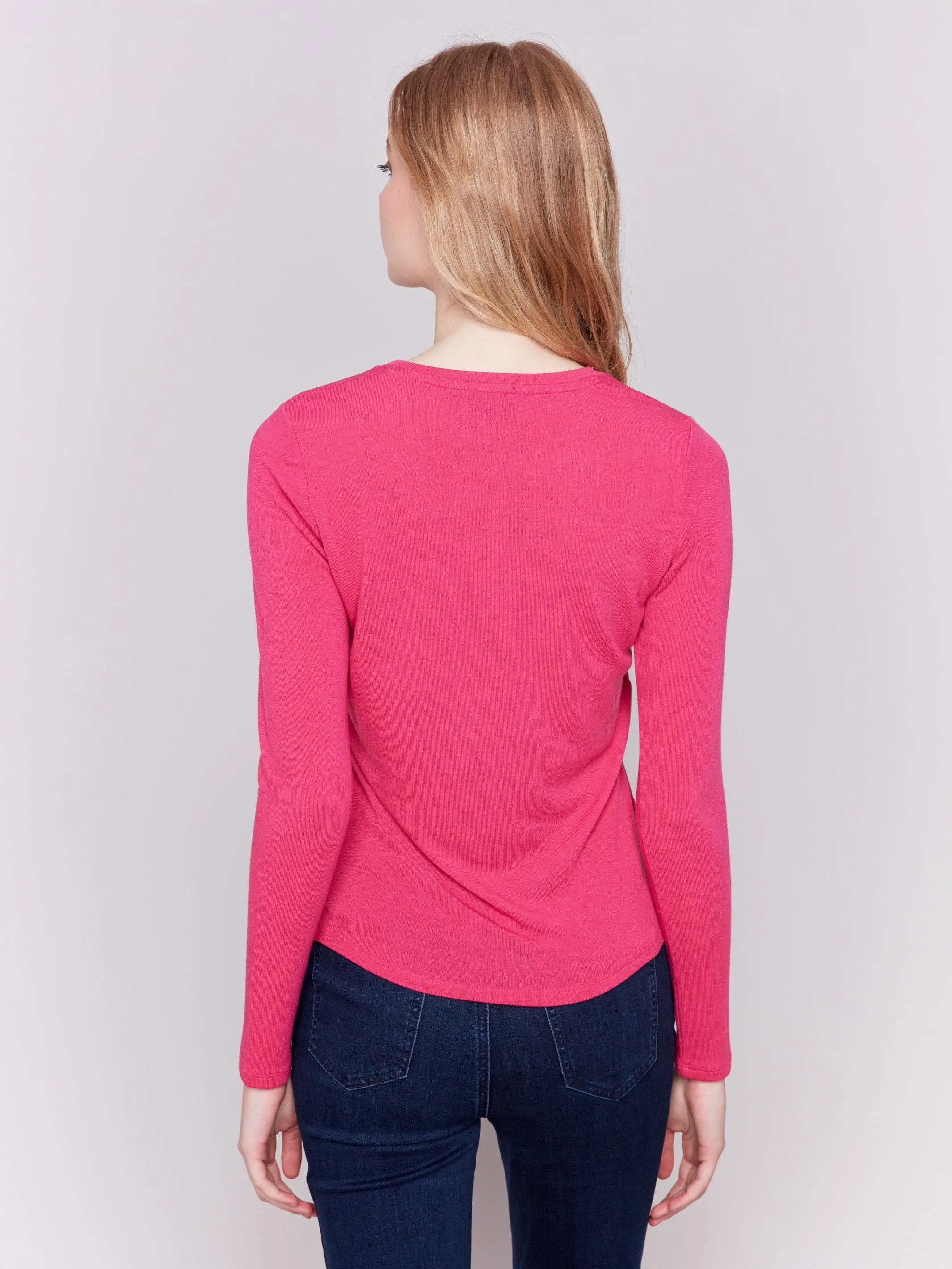 Soft Jersey Top With Front Knot Detail - Magenta