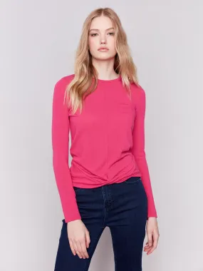 Soft Jersey Top With Front Knot Detail - Magenta