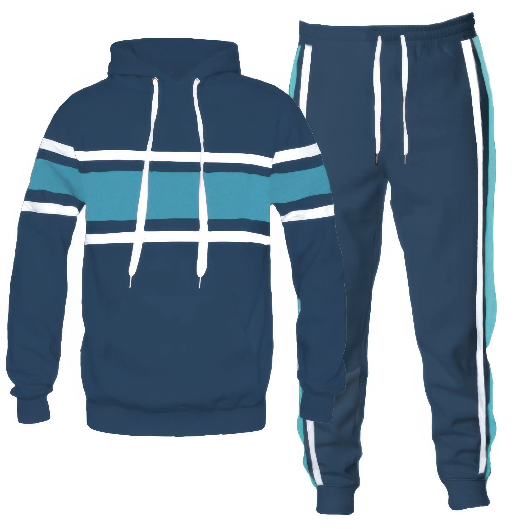 Stripe Pullover Hoodie & Pants Set