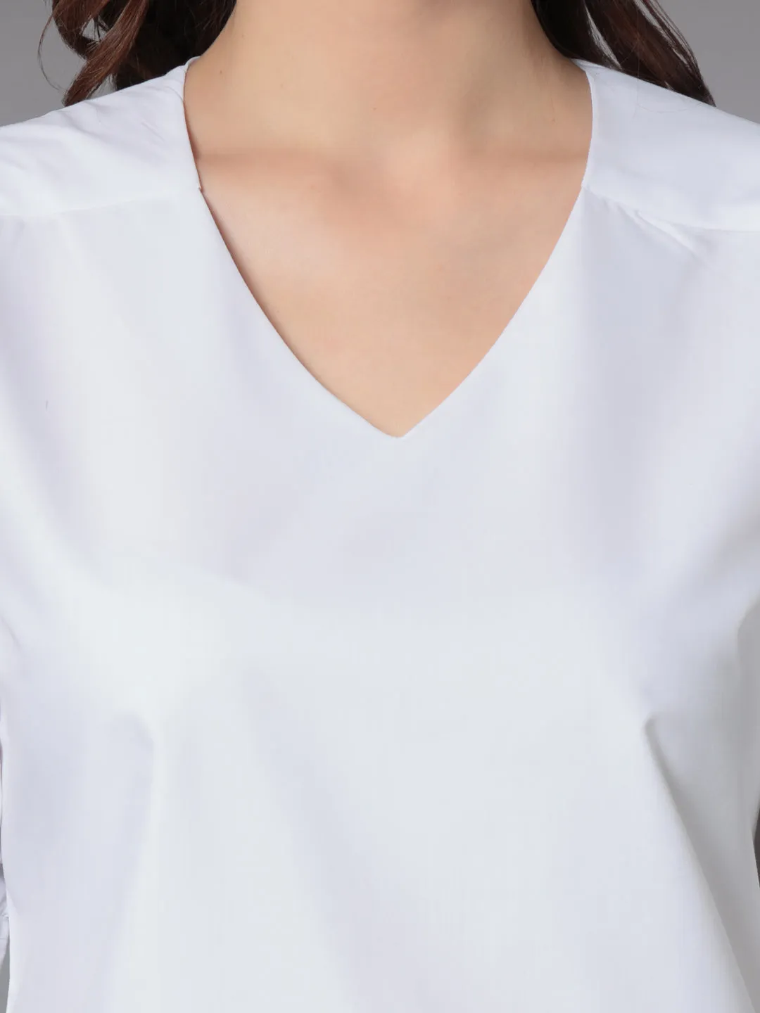 Style Quotient Women Solid White PolyCotton Formal Top
