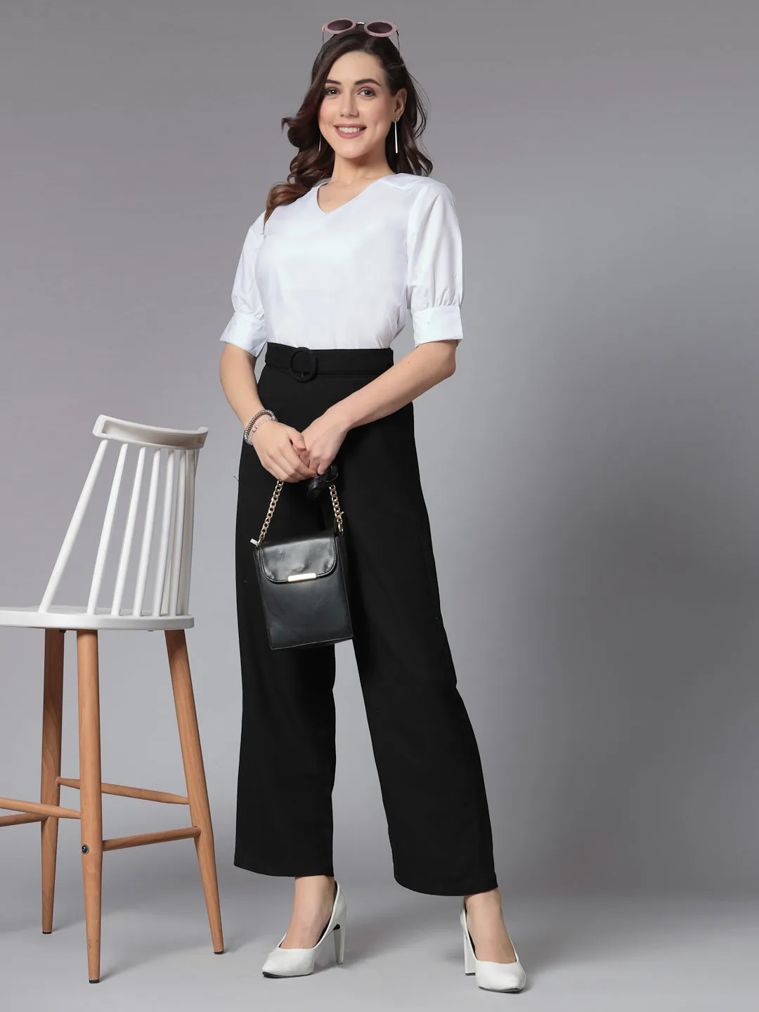 Style Quotient Women Solid White PolyCotton Formal Top