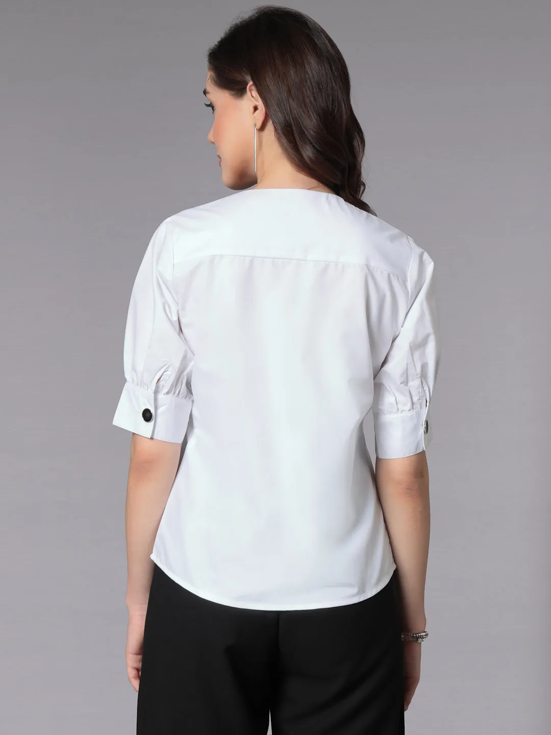 Style Quotient Women Solid White PolyCotton Formal Top