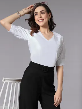 Style Quotient Women Solid White PolyCotton Formal Top