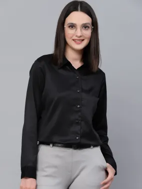 Style Quotients Women Solid Black Satin Formal Shirt