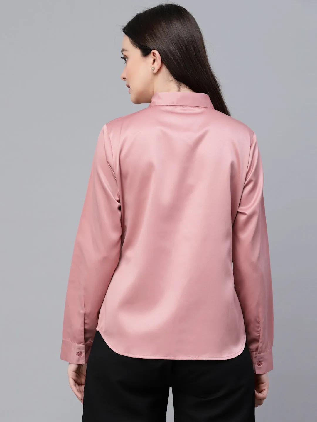 Style Quotients Women Solid Rose Satin Formal Shirt