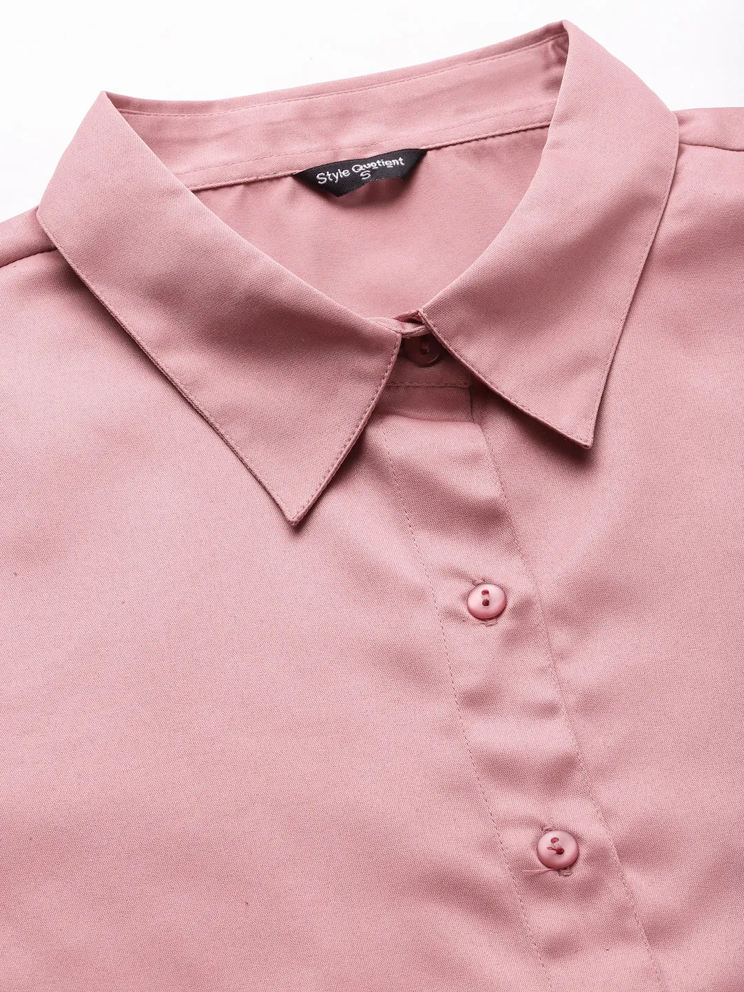 Style Quotients Women Solid Rose Satin Formal Shirt