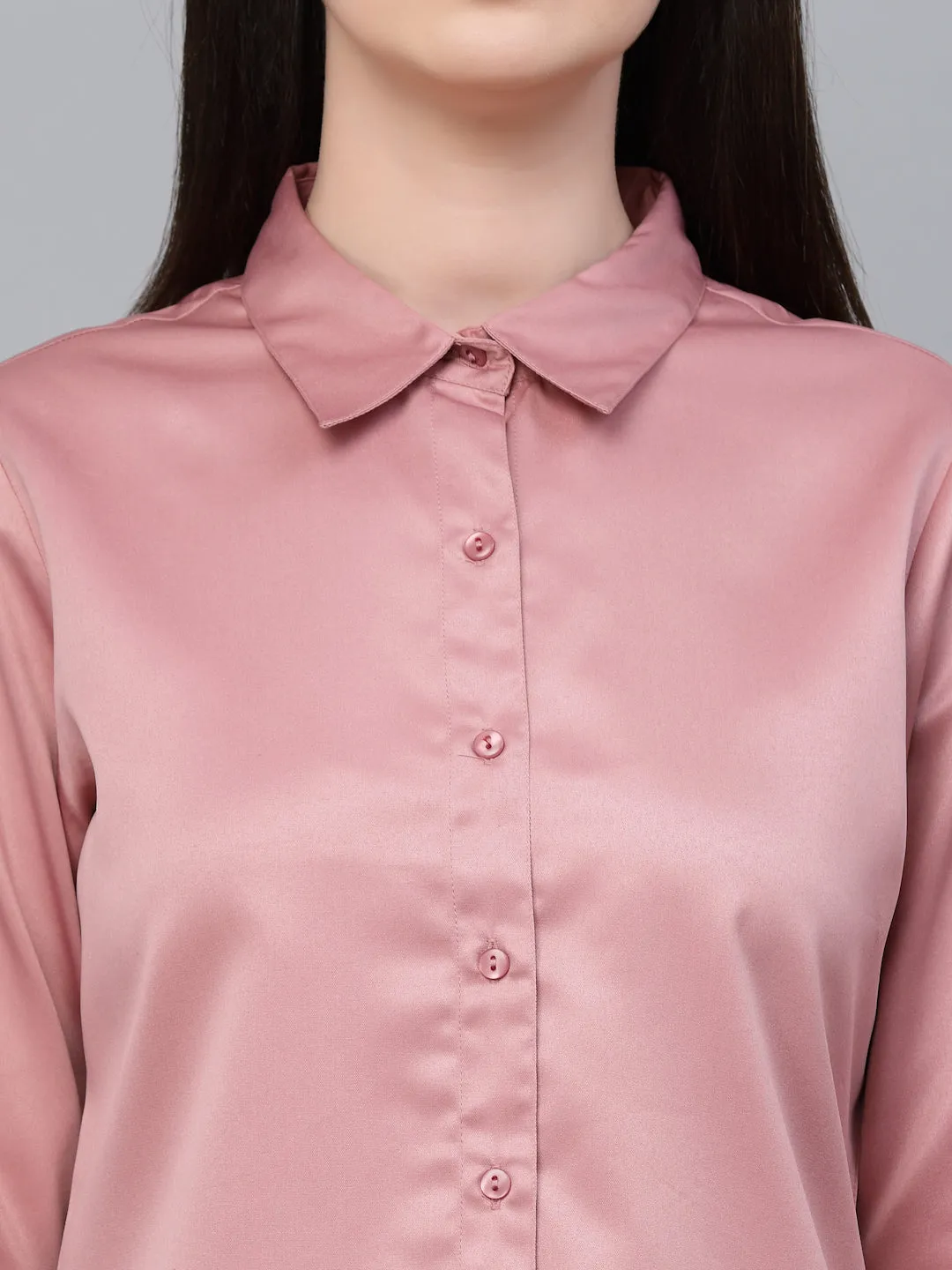 Style Quotients Women Solid Rose Satin Formal Shirt