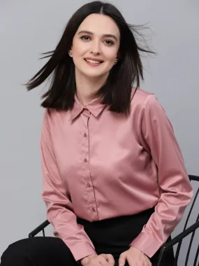 Style Quotients Women Solid Rose Satin Formal Shirt