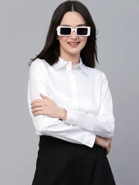 Style Quotients Women Solid White Satin Formal Shirt