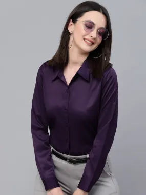 Style Quotients Women Solid Wine Satin Formal Shirt