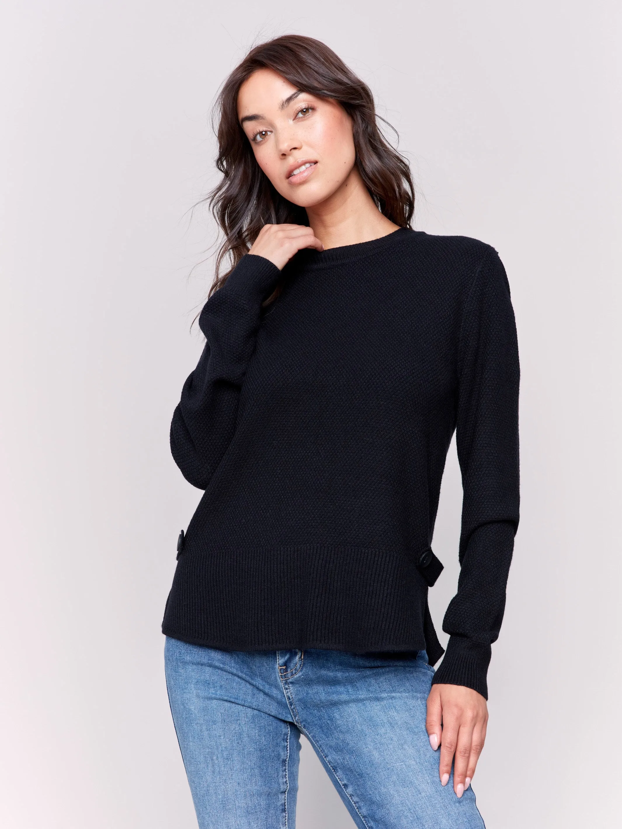 Sweater With Side Tab Detail - Black