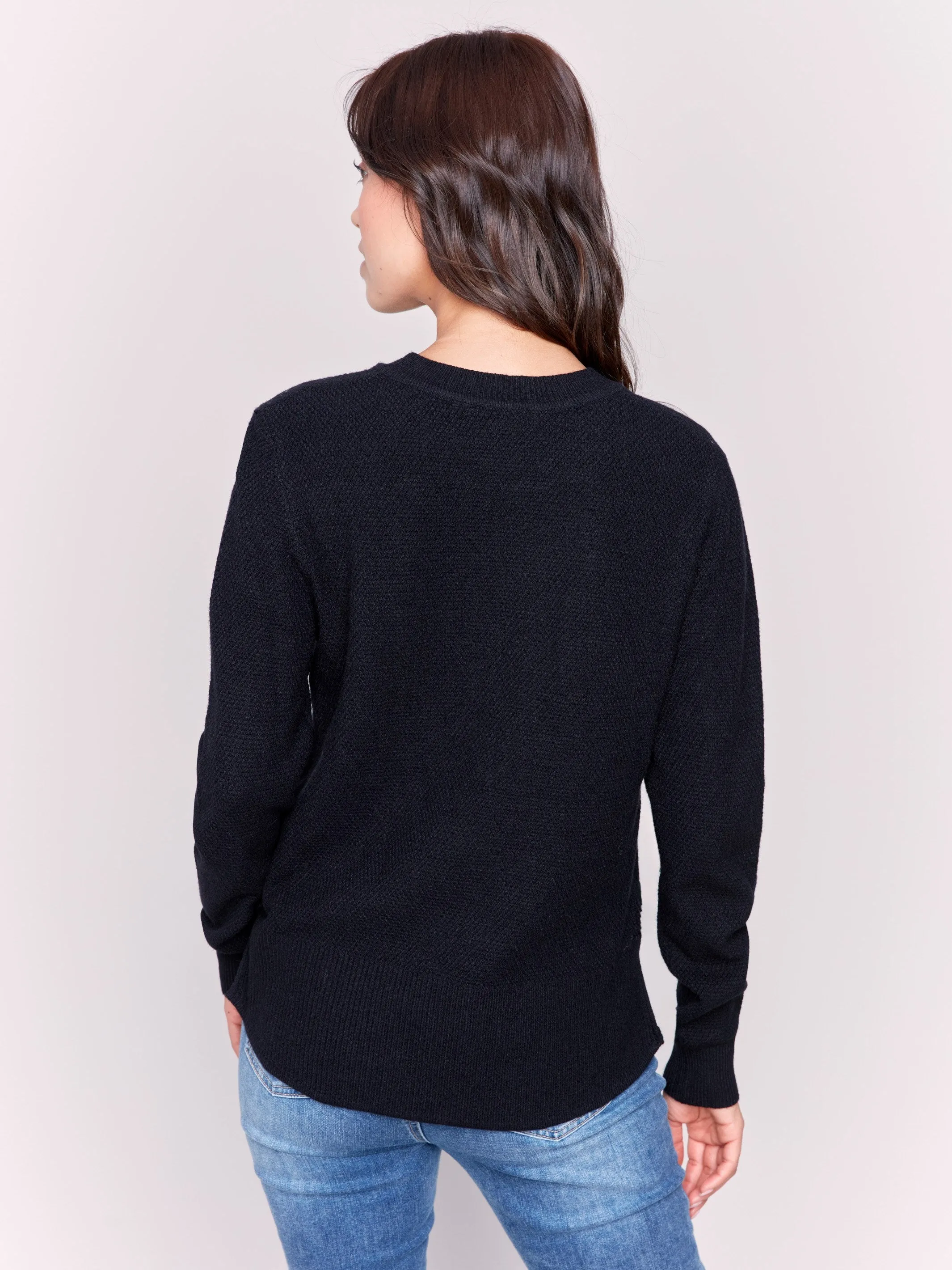 Sweater With Side Tab Detail - Black