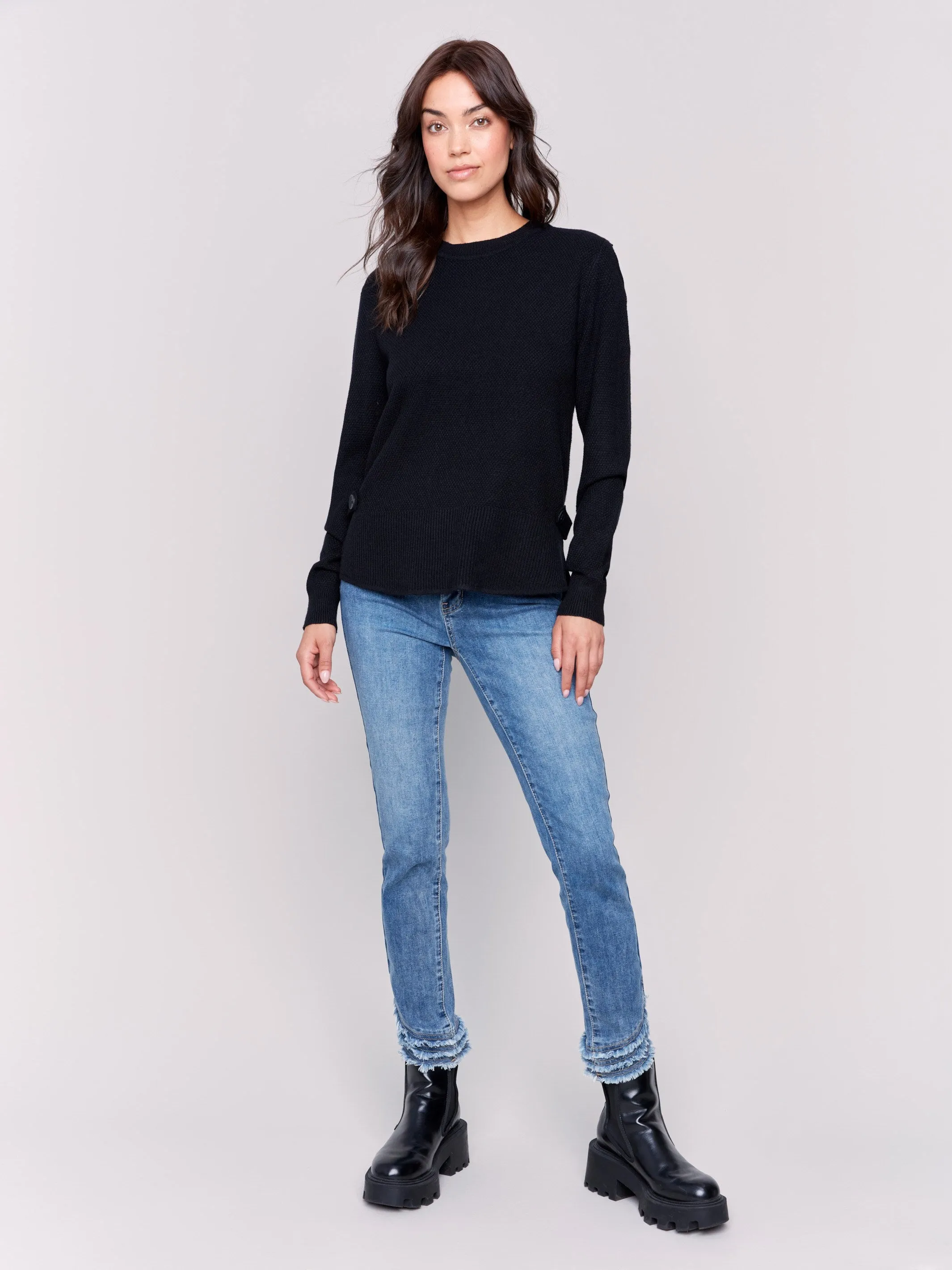 Sweater With Side Tab Detail - Black