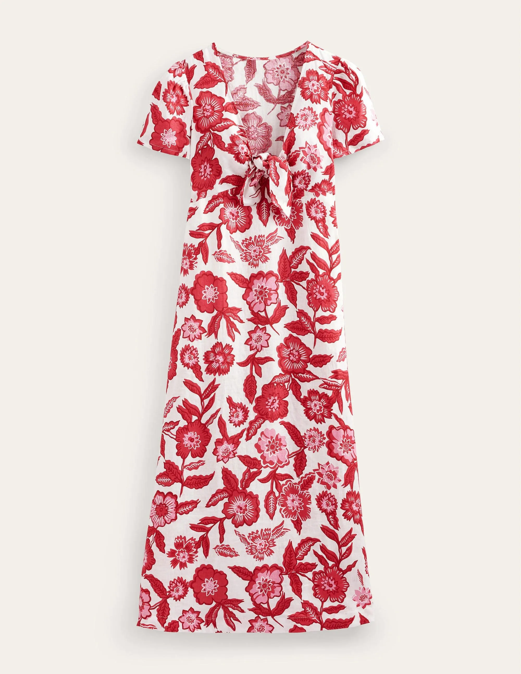Tie Front Linen Midi Dress-Pop Peony, Pansy Bloom