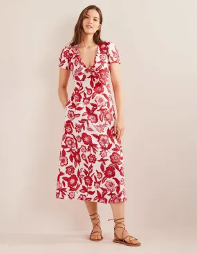 Tie Front Linen Midi Dress-Pop Peony, Pansy Bloom