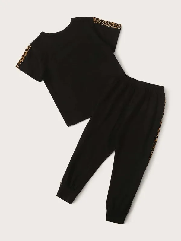 Toddler Girls Star Print Tee & Leopard Panel Sweatpants