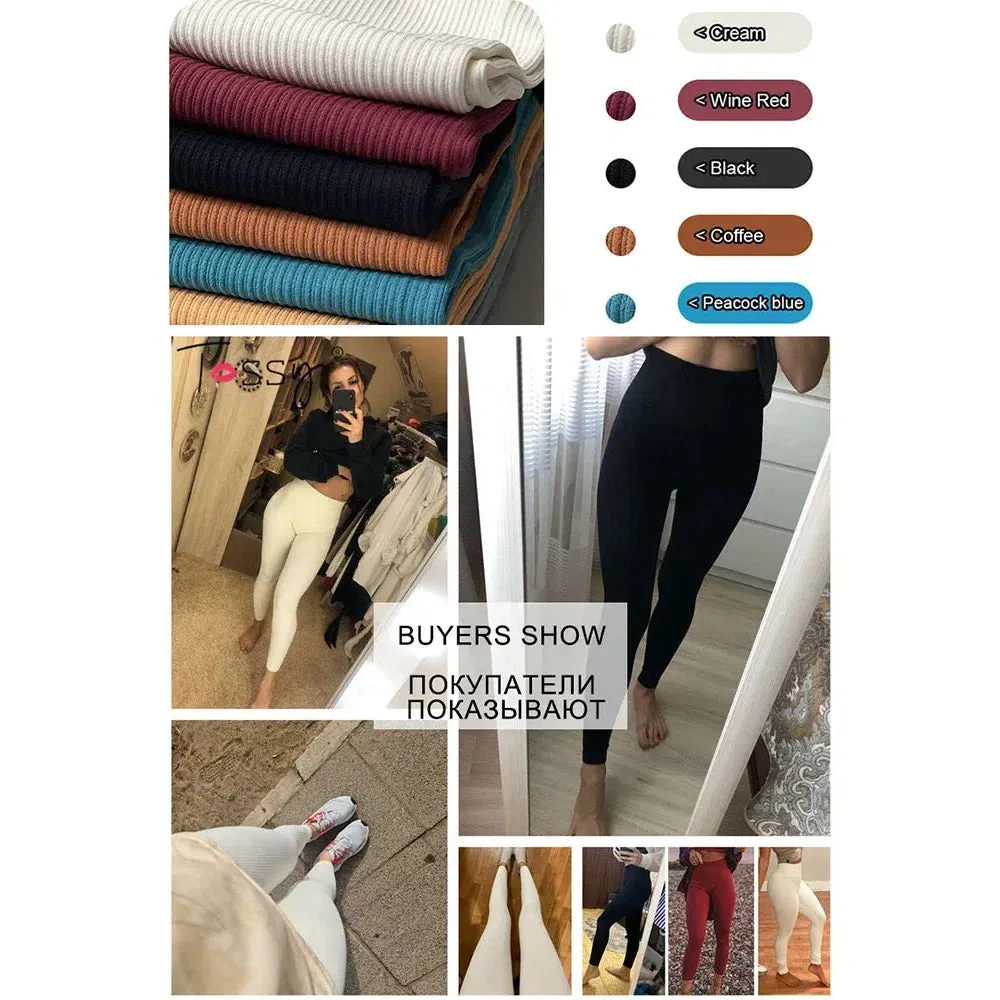 Tossy Ribbed Yoga Leggings Sports Tights Women Push Up Fit