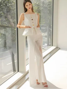 TP1394 Nacre Button Sleeveless Blouse Two Piece