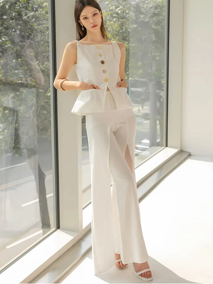 TP1394 Nacre Button Sleeveless Blouse Two Piece