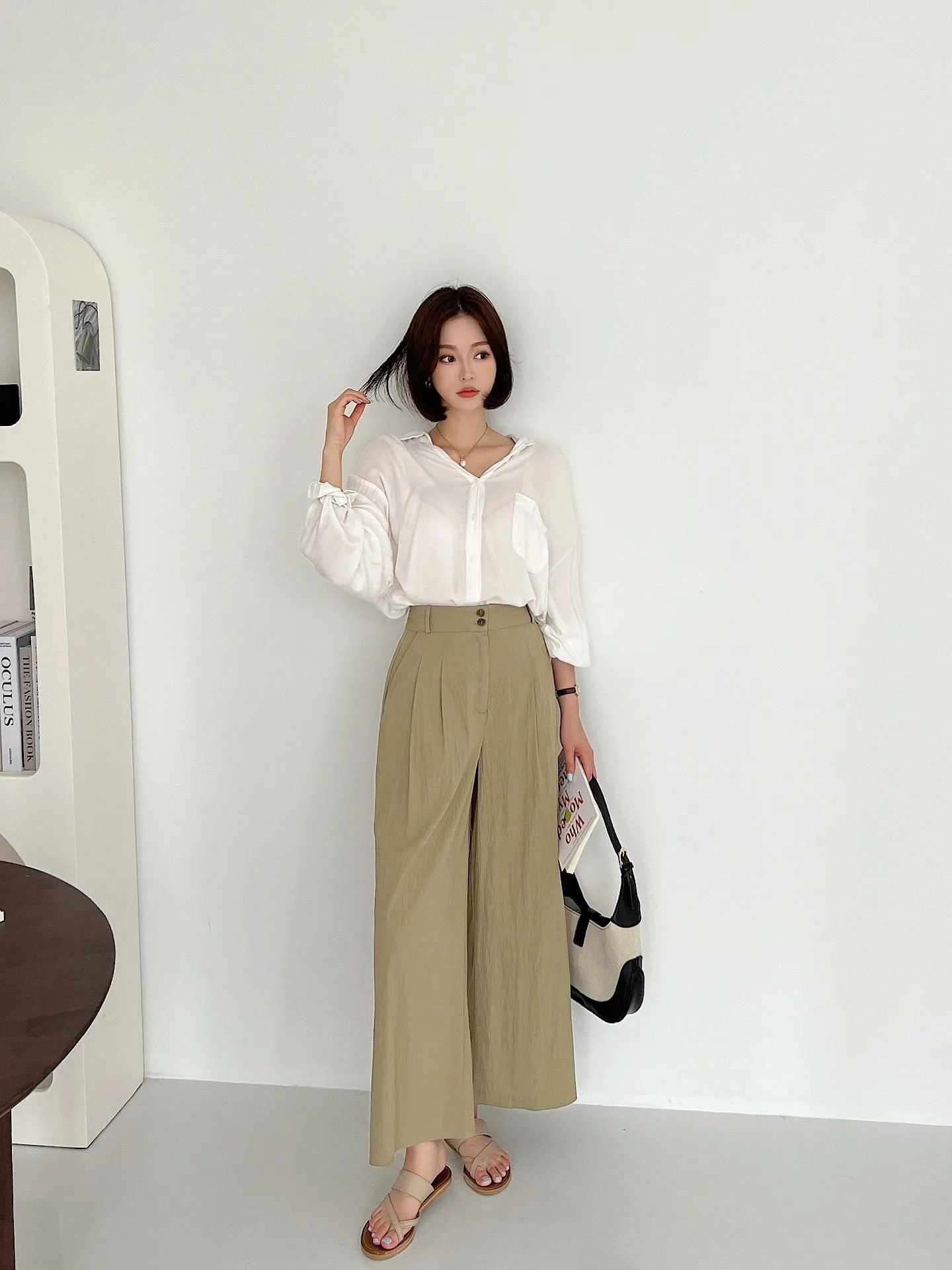 Two Button Point Wide Slacks Pants