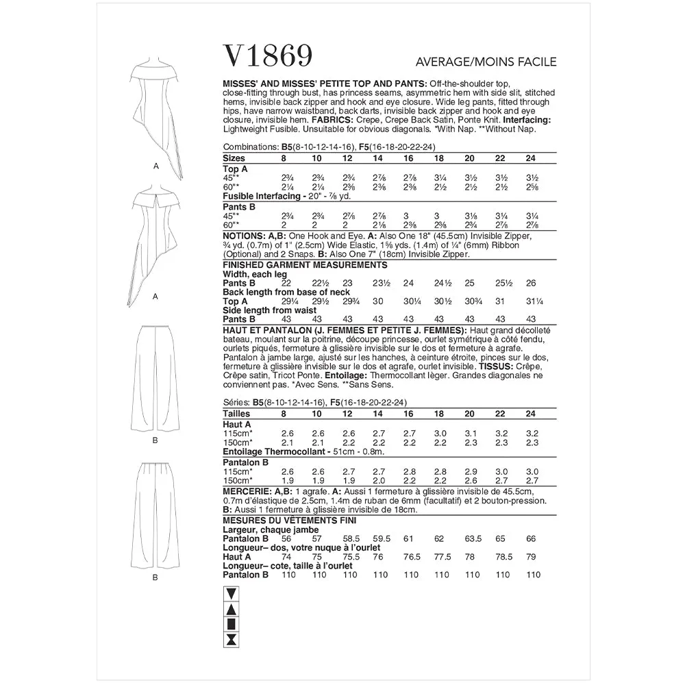 V1869 Misses' and  Misses' Petite Top and Pants