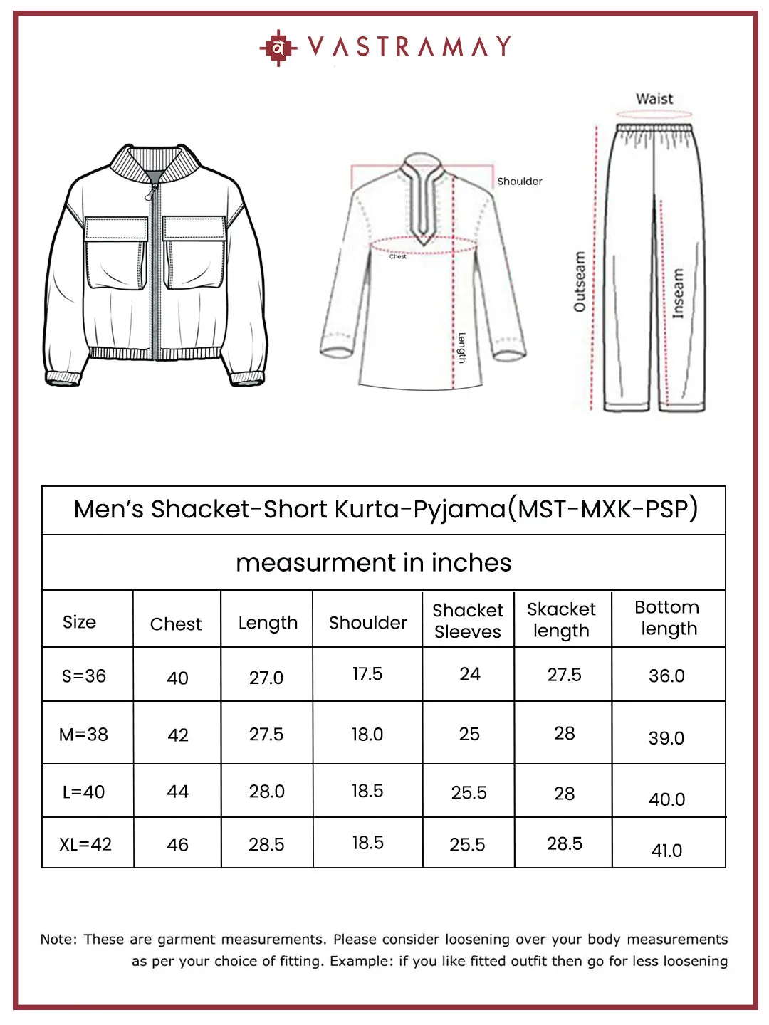 VASTRAMAY Men's Wine Lycra Jacket,Kurta And Pant Set