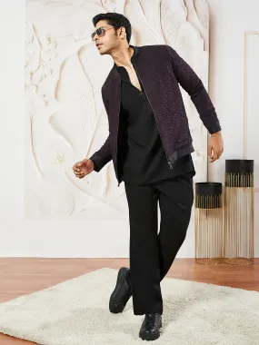 VASTRAMAY Men's Wine Lycra Jacket,Kurta And Pant Set