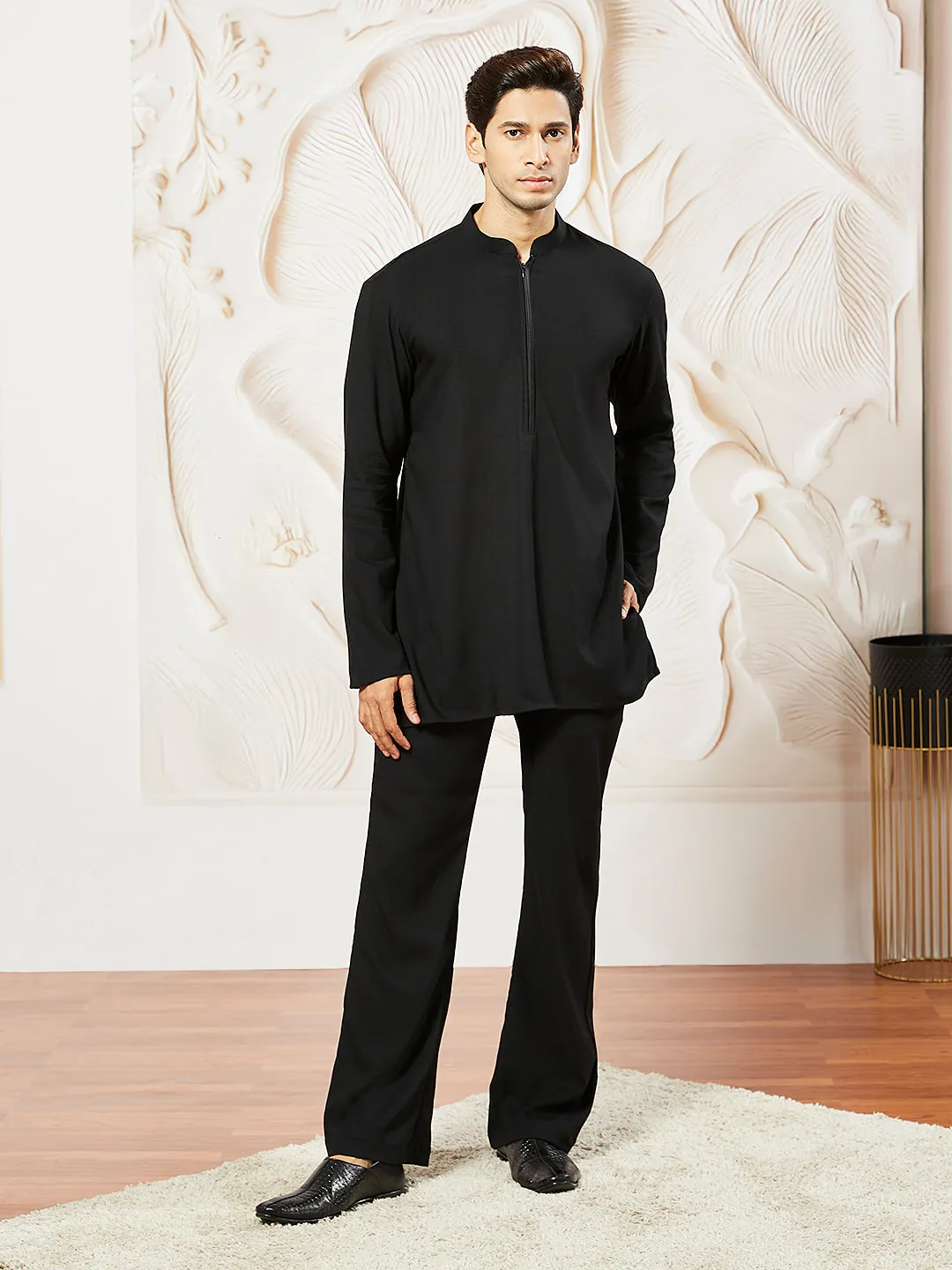 VASTRAMAY Men's Wine Lycra Jacket,Kurta And Pant Set