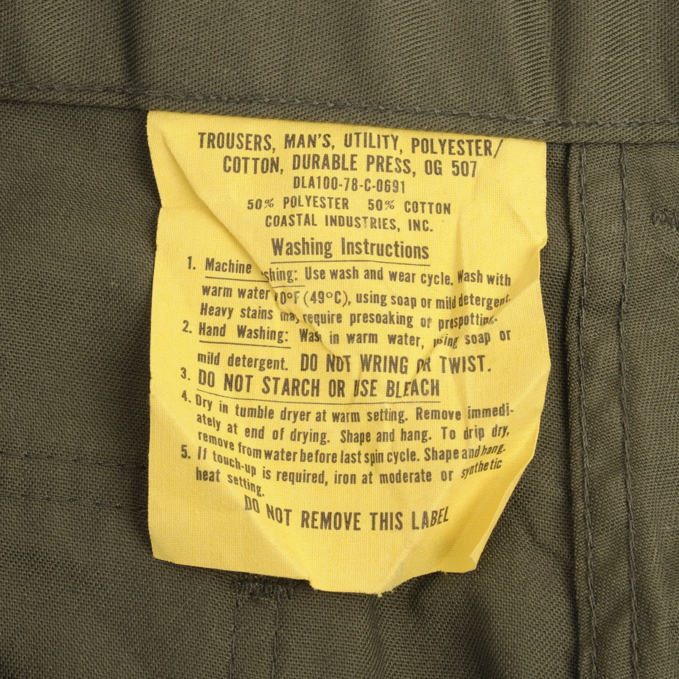VINTAGE US ARMY UTILITY OG-507 TROUSERS PANTS 1978 SIZE 34X31 DEADSTOCK