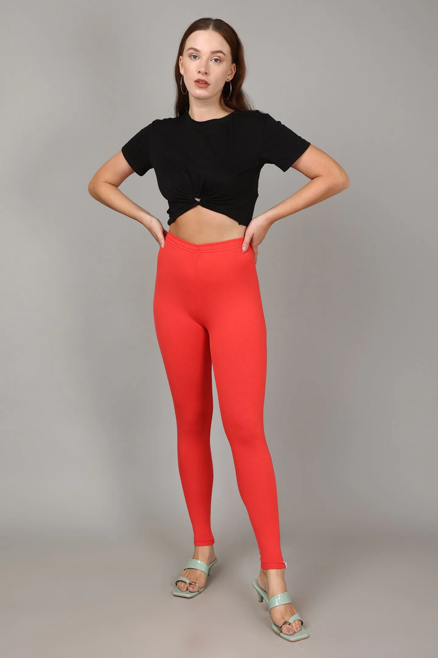 VISCOSE ANKLE LEGGINGS - CORAL